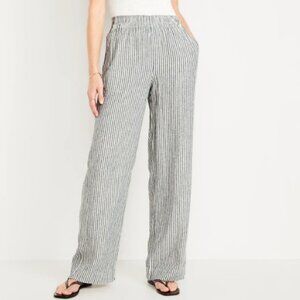 High Waisted Linen Blend Wide Leg Pants